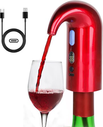 Electric Wine Aerator Dispenser, Electric Smart Decanter with Rechargeable USB Port, Electric Wine Decanter and Wine Dispenser Pourer, Wine Gift for Mother and Wife (Red01)