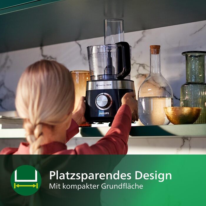 Philips Compact Food Processor – 850W, 31 Functions, 2.1-Liter Bowl, PowerChop, Stainless Steel Blade (HR7530/10) 850 Watt, 29 Functions + Stand Mixer Attachment