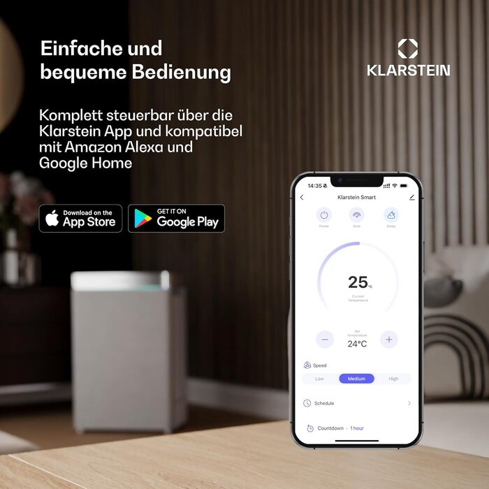 Електричний осушувач повітря Klarstein DryFy Connect 50L: 50 л/24 год, WiFi, Alexa, 7 л бак, таймер, для приміщень 45-55 м²