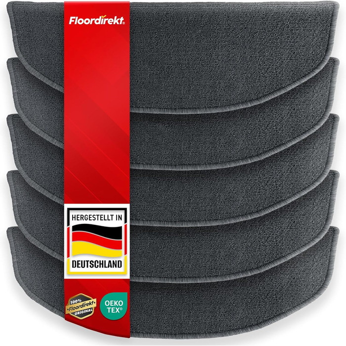 Килимок для сходів Floordirekt 15 шт. (65x23 см, напівкруглий, антрацит) - самоклеючий, для внутрішніх сходів