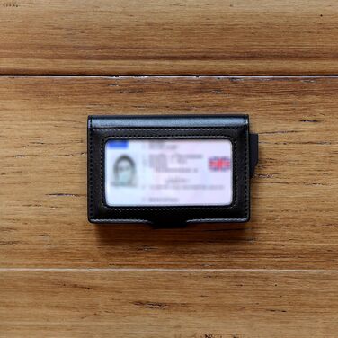 Гаманець чоловічий RFID Stealth Wallet - мінімалістичний висувний картхолдер з алюмінію та шкіри (чорний). Захист від сканування карт