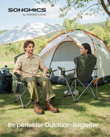 Кемпінговий стілець SONGMICS складаний, зелено-сірий, з підсклянником, тримачем для телефону та органайзером GCB005BH0