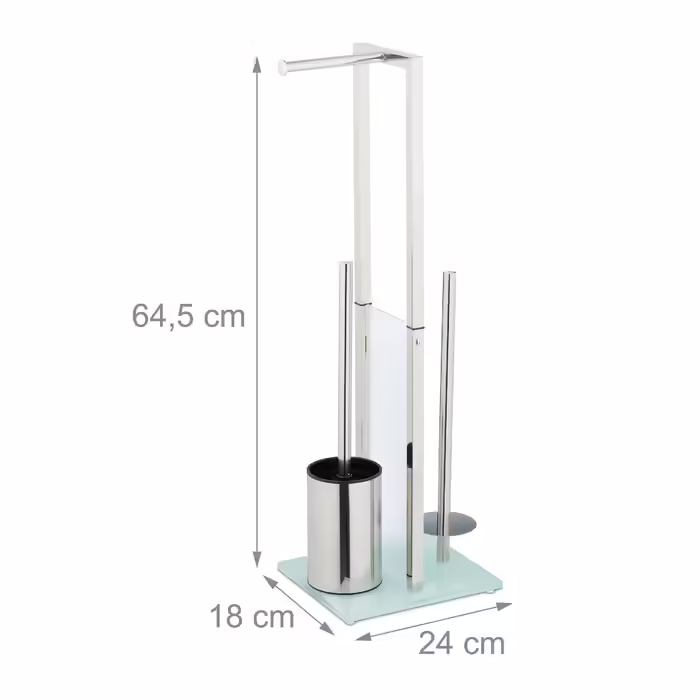 Relaxdays Standing Toilet Set, Stainless Steel & Glass
