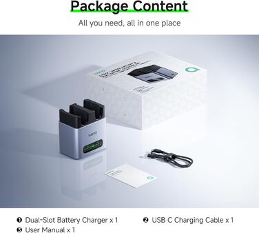 Зарядний пристрій для акумуляторів Canon LP-E6P/LP-E6NH: Dual-Slot, USB-C, LED-дисплей, сумісний з EOS R5/R6/R7 Mark II, 5D/6D/7D Mark II/III/IV, 60D/70D/80D/90D