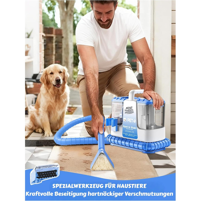 Портативний мийник для м'яких меблів, 600W, 16Kpa, 500мл розчин, 5 насадок. Для диванів, килимів, авто, сходи. Легкий, компактний, блакитний.