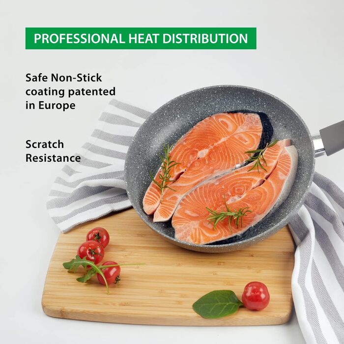 Сковорода антипригарна GadHome 20 см, чорна | Для індукційної плити | Алюмінієва сковорода з ергономічною ручкою | Без PFOA для здорового приготування їжі | Можна мити в посудомийній машині