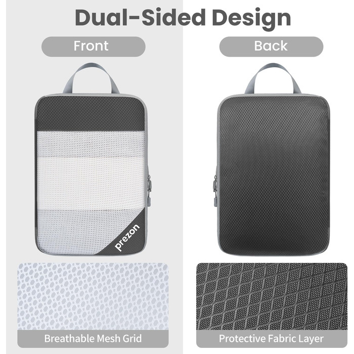 Набір компресійних органайзерів для валізи (6 шт), прозорі, сірі - економія місця, міцний матеріал