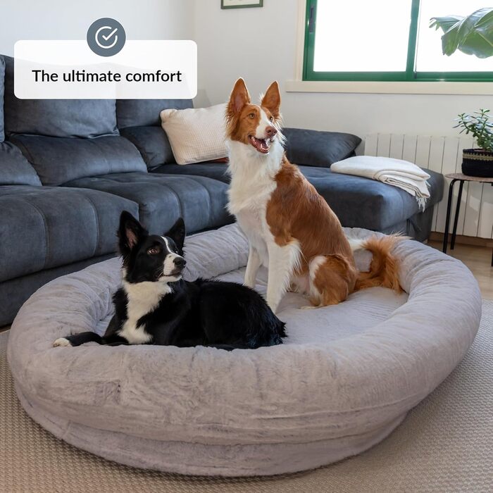 Dog Bed for Humans & Dogs | Giant Human Dog Bed for People | Warm & Comfortable Beanbag Bed | Dog Bed for People & Pets in Human Size | Blanket Included & Removable Cover | Grey