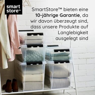 SmartStore Storage Boxes with Lid, Large, 52 L, Transparent, 2-Pack, Reinforced, 10-Year Warranty, Food Safe, with Clip Closure, Stackable, BPA-Free Plastic, 50 x 39 x 41 cm