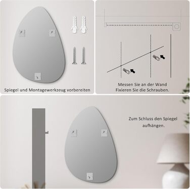 Дзеркало настінне прямокутне з заокругленими кутами, 40x60 см, чорне, з нержавіючої сталі. Косметичне дзеркало для ванної кімнати та вітальні. Вертикальний та горизонтальний монтаж.