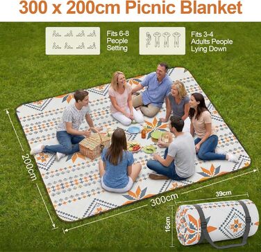 Плед для пікніка водонепроникний 200x200 см, пляжний килим без піску, складаний, з ручкою для перенесення (на 4-6 осіб) - ідеально для пляжу, кемпінгу та пікніків