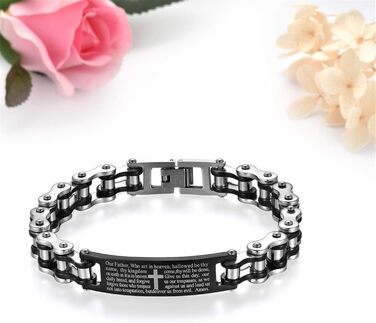 Чоловічий браслет JewelryWe з кулоном-хрестом, англійська Біблія, молитовний, з нержавіючої сталі, ланцюжок, подарунок для чоловіків (чорний/сріблястий)