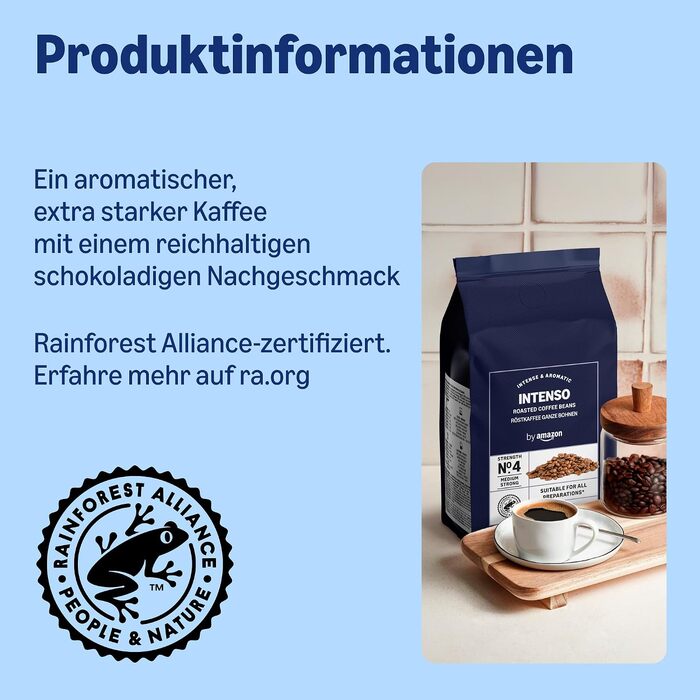 Кава в зернах Amazon Intenso, темне обсмажування, 2 кг (2 упаковки по 1 кг), сертифікат Rainforest Alliance