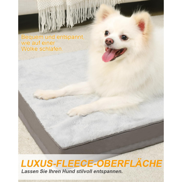 Ортопедичне ліжко для собак великих порід KSIIA, 105x70 см, знімний чохол, двостороннє, сіре, 75x47x7 см