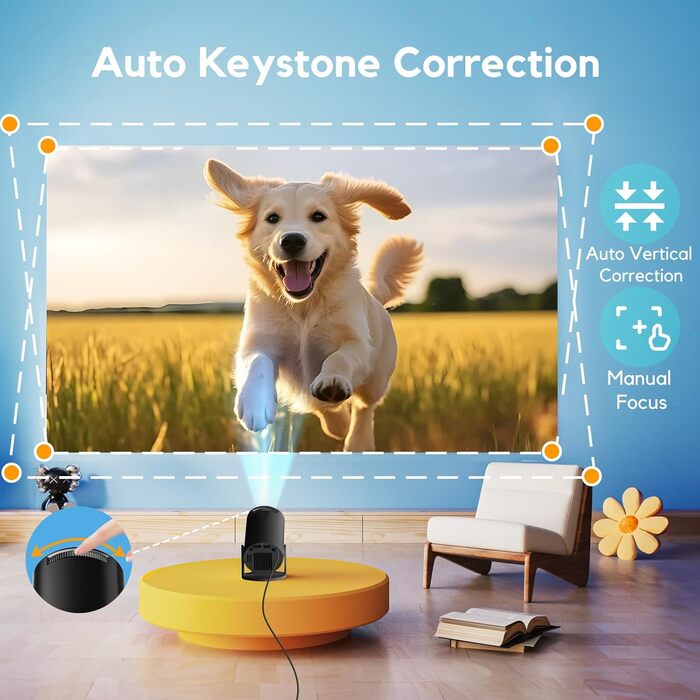 Розумний проєктор AKIYO O2: 1080P, Android 11, WiFi 6, Bluetooth 5.4, HDMI, USB, підтримка PS5, автоматична корекція трапеції, обертання 180°
