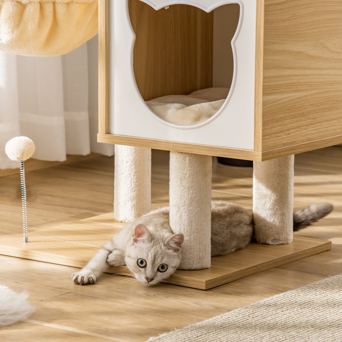 PawHut Дерев'яний кігтеточка для котів Beiger з платформою, висотою 126 см, з дерева та ДСП, сизаль для котів