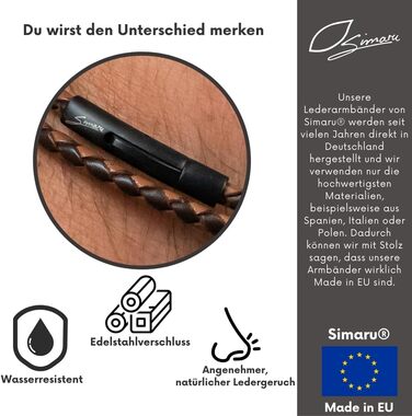Преміум шкіряний браслет ручної роботи з Німеччини, унісекс. Шкіряний браслет-обгортка з нержавіючої сталі, коричневий, розмір XL (18-19 см)