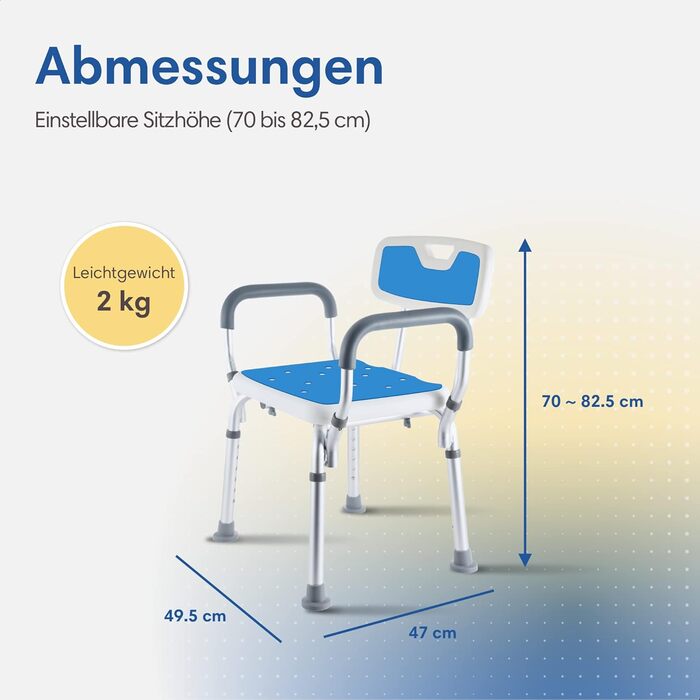 Safe Age® Shower Stool with Removable Backrest and Armrests - Non-Slip - Height Adjustable - Shower Stool for Seniors