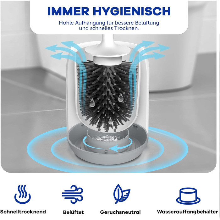 Силіконова щітка для унітазу Klobürste - антибактеріальна, з кріпленням на стіну, швидковисихаюча, для глибокого очищення, без розбризкування