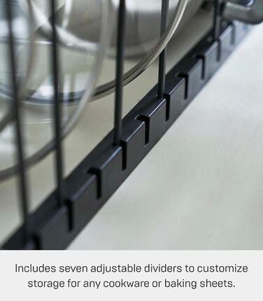 Yamazaki 3841 TOWER Pull-out Pot & Pan Rack, Black, ABS Resin/Steel, Minimalist Design, 45～82 x 20 x 17.5 cm (LxBxH)