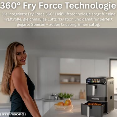 Фритюрниця Steinborg® Heißluft XXL 12 літрів з подвійною камерою, 6+6 літрів, для смаження, запікання, сушіння та грилю без олії