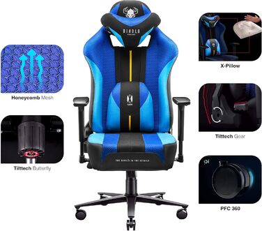 Ігрове крісло Diablo X-Player Frost Black Kids S, тканина, 3D підлокітники, ергономіка, подушки для шиї та попереку, для дітей
