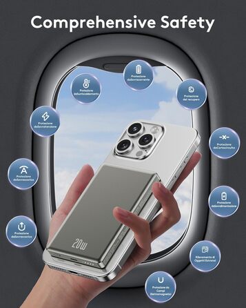 Power Bank Ntaanoo MagSafe 10000mAh для iPhone: Швидка зарядка 20W, Бездротове заряджання, Чорний (сірий)