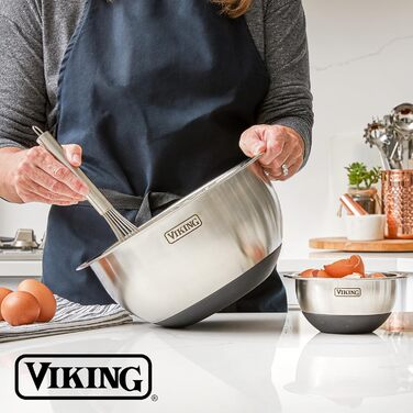 Набір місок для змішування Viking Culinary з нержавіючої сталі, 10 шт. | Силіконова основа, кришки, миття в посудомийній машині | Чорний колір