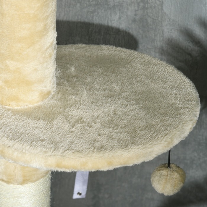 PawHut Драпак для котів з сизалю 225-255см для котів вагою до 5 кг з анти-перекидною конструкцією, місцем для відпочинку, будиночком, гамаком та пандусом, бежевий