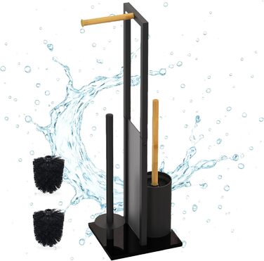 Набір для туалету Relaxdays: тримач туалетного паперу, щітка, відсік для рулонів, білий/натуральний колір