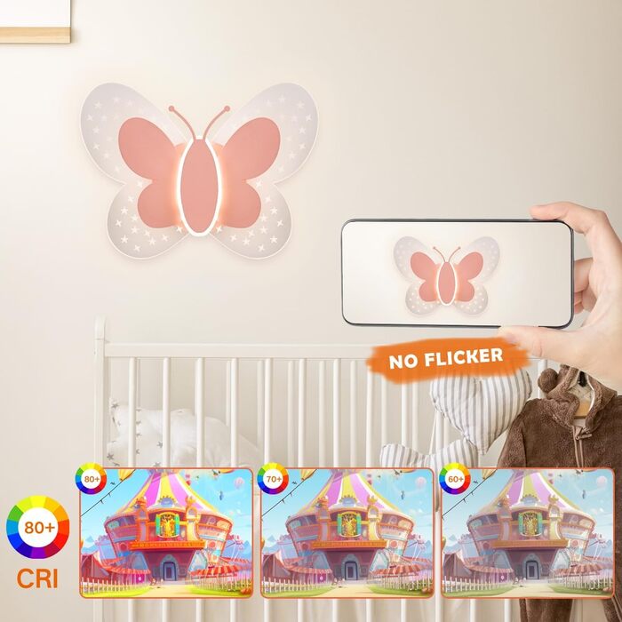 LED Ceiling Light Pink Butterfly Ceiling Lamp Dimmable with Remote Control, Night Light Function, Children's Room Bedroom Living Room Hallway Boys and Girls Bedroom Ceiling Lights 45cm