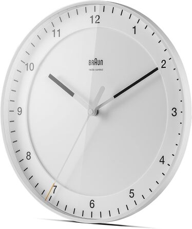 Braun Classic Large Radio Wall Clock, Central European Time Zone (CET/GMT+1) with a quiet movement, easy-to-read dial, 30cm diameter, white model BC17W-DCF.