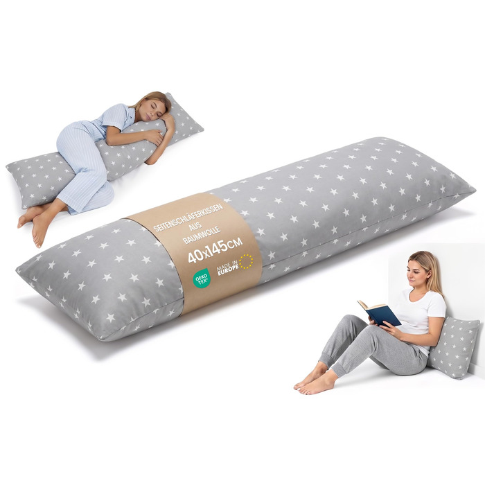 Подушка для вагітних Totsy Baby біла з зірками 40x145 см, подушка для сну та годування, Oeko-Tex
