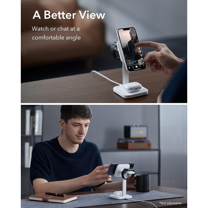 Зарядний станція 3-в-1 ESR MagSafe для Apple iPhone та Apple Watch, білий. Сумісна з iPhone 17/16/15/14/13/12, Apple Watch 9/8/7/6/5/4/3/2/SE та AirPods 4/3/2/Pro