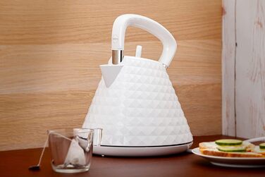 Eldom VENO Retro Electric Kettle - 1.5L Capacity, 3000W, Vintage Design with Grid Pattern, Quick Boil, Removable Scale Filter - White Deluxe