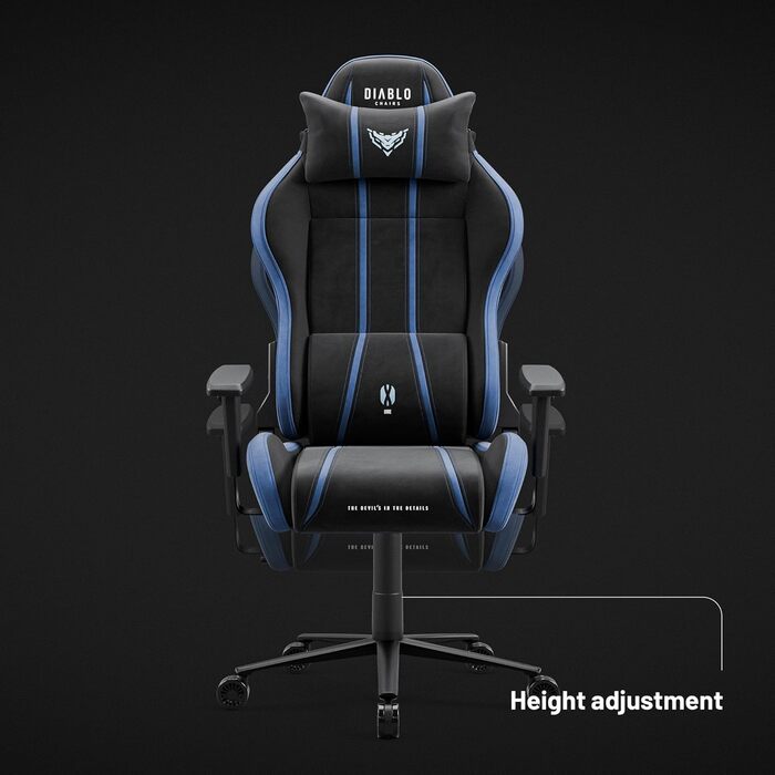 Ігрове крісло Diablo X-One 2.0, офісне, ергономічне, регульовані підлокітники, подушки для шиї та попереку, функція гойдання, колір Aqua Blue, розмір L