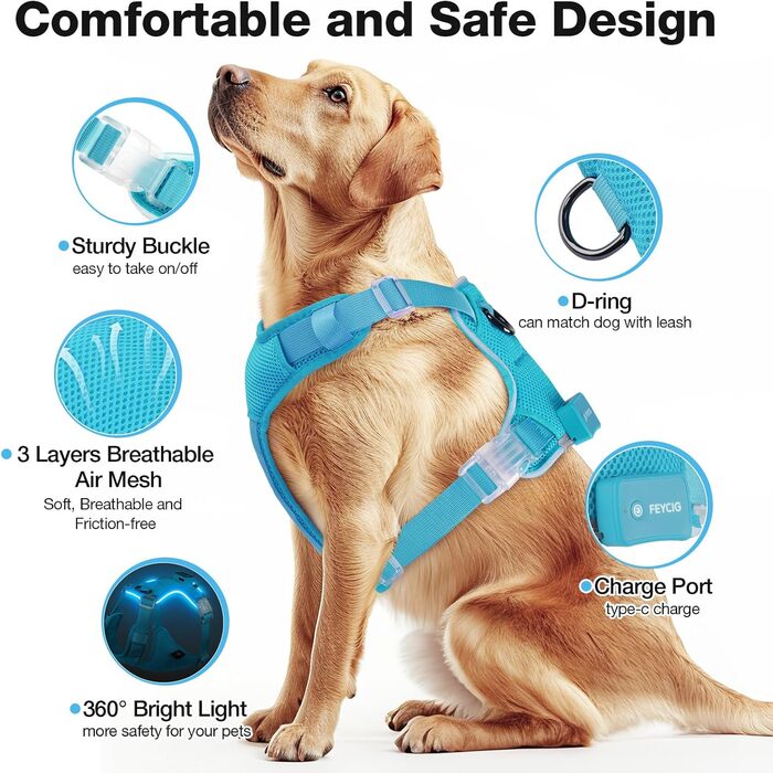 Світлодіодна шлейка для собак з підсвічуванням LED, перезаряджувана, для малих, середніх та великих собак, світловідбиваюча, регульована, XL (Чорний, Medium)