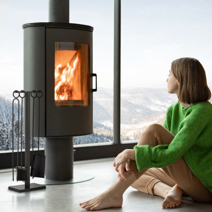 Relaxdays 5-Piece Fireplace Set in Black