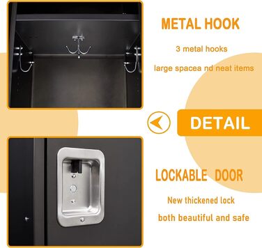 Metal locker with lockable doors, industrial steel cabinet for school, home, office, garage, H140*W38*D46 cm