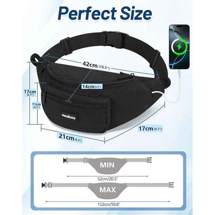 Поясна сумка для жінок та чоловіків, чорна, водонепроникна, 4L, для бігу, спорту, подорожей, активного відпочинку, фітнесу, з дощовиком