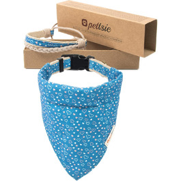 Pettsie Dog Bandana with Collar and Friendship Bracelet, Adjustable Sizes S, M, and L, Detachable Bandana Fabric, Attractive Packaging Included, Dog Lover, L (L 45.7-66cm, Blue)