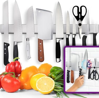 Premium 61cm Magnetic Knife Strip for Wall (Large Size) - Extra Strong Magnetic Knife Holder - Space-Saving Magnetic Knife Rail with Strong Magnetic Pull (Updated Version)
