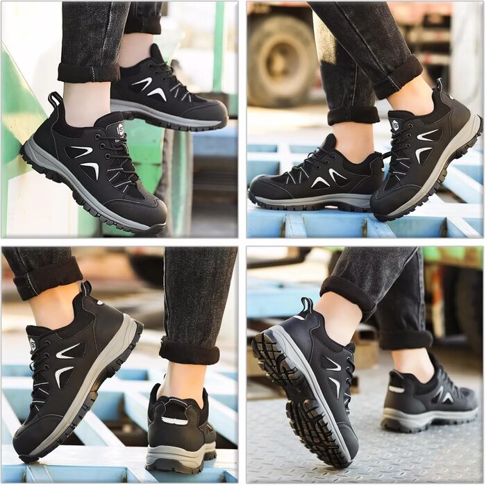 Черевики робочі чоловічі/жіночі, захисні, легкі, дихаючі, антиковзкі, з металевим підноском (чорні, 38 EU)