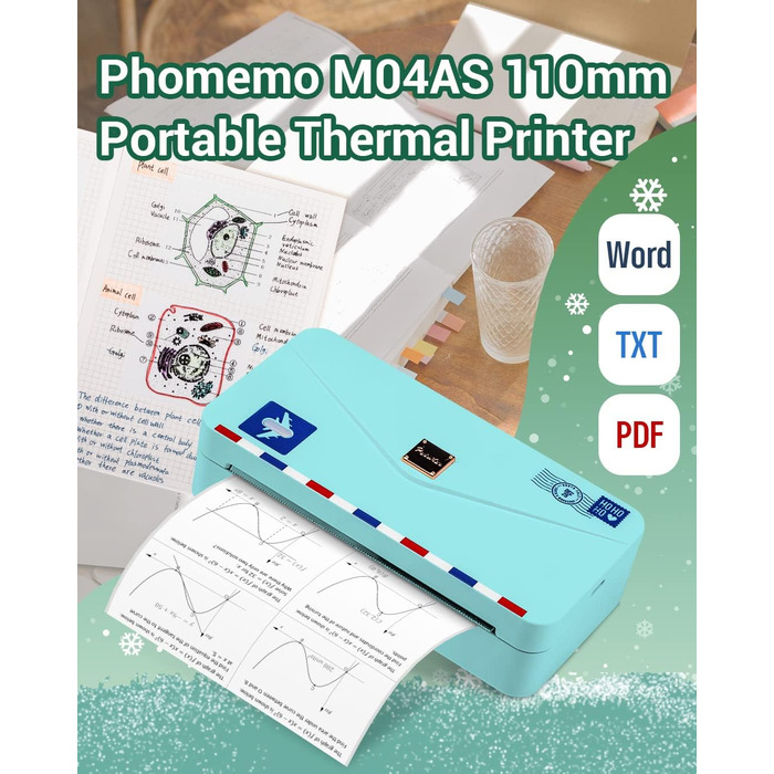 Phomemo Mini M04AS: Портативний Термопринтер Bluetooth для iOS/Android, 15/53/80/110 мм, 300DPI, для документів, фото, етикеток