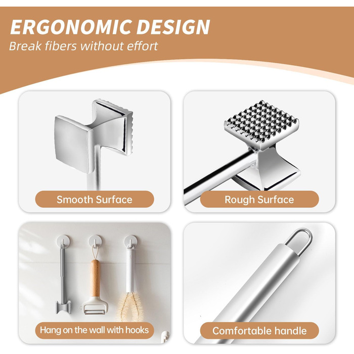 Кухонний молоток для м'яса Yopinmall з нержавіючої сталі, двосторонній, антипригарний, для шніцелів, котлет, стейків