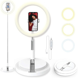 DIGIPOWER 11' кільцева лампа для макіяжу, YouTube, TikTok та Vlogging, регульована висота (58-168 см), 3 режими освітлення, 10 рівнів яскравості, тримач для телефону (iOS/Android), складана