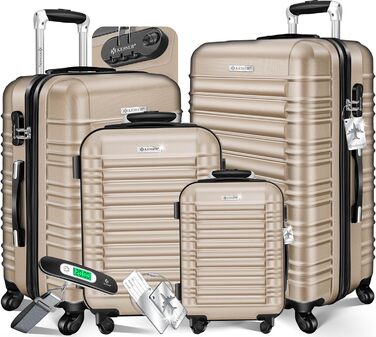 Набір валіз KESSER® з ABS-пластику (S-M-L-XL) з телескопічною ручкою, 4 колеса, ваги та брелок для багажу, колір шампань