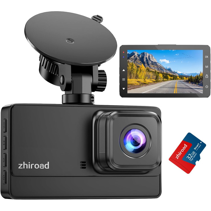 Відеореєстратор у машину Dashcam Auto з 32GB SD-картою, 1080P FHD, Нічне бачення, Широкий кут 176°, IPS-дисплей 3 дюйми, G-сенсор, Loop-запис, Виявлення руху та Паркувальний режим