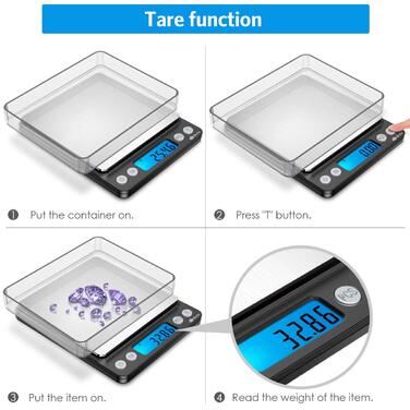Електронні ваги Brifit 0.01g, 500g з калібрувальним набором 100g, функцією Tara та PCS, 6 одиниць вимірювання (Чорний)