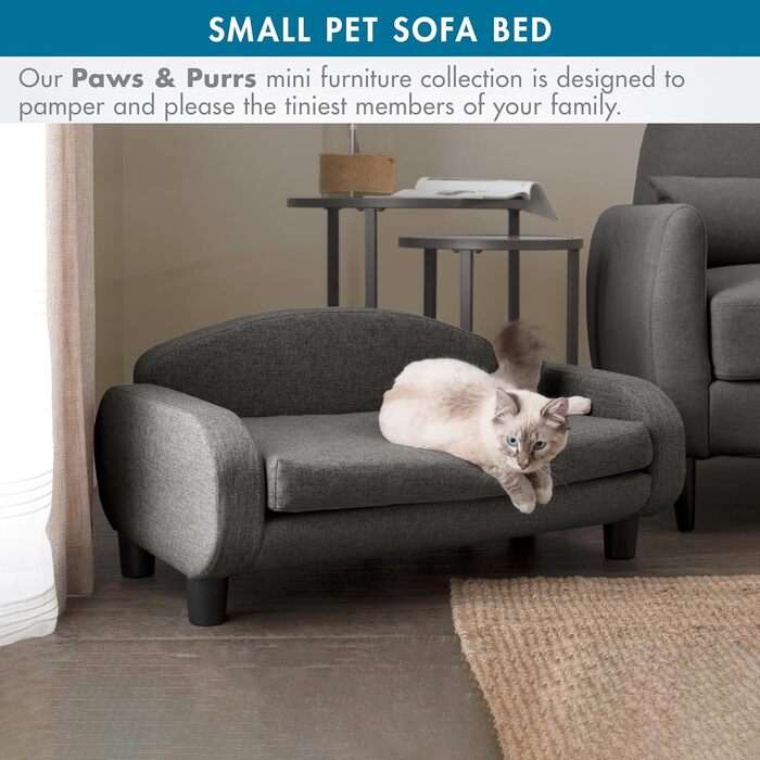 Софа для домашніх тварин Paws & Purrs, 80 см, низька спинка, знімний чохол для матраца, кольори: еспресо/сірий